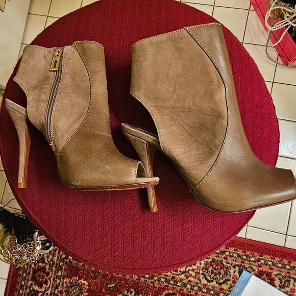 SCHUTZ TAUPE LEATHER & SUEDE OPEN TOE BOOTIES - Picture 1 of 7